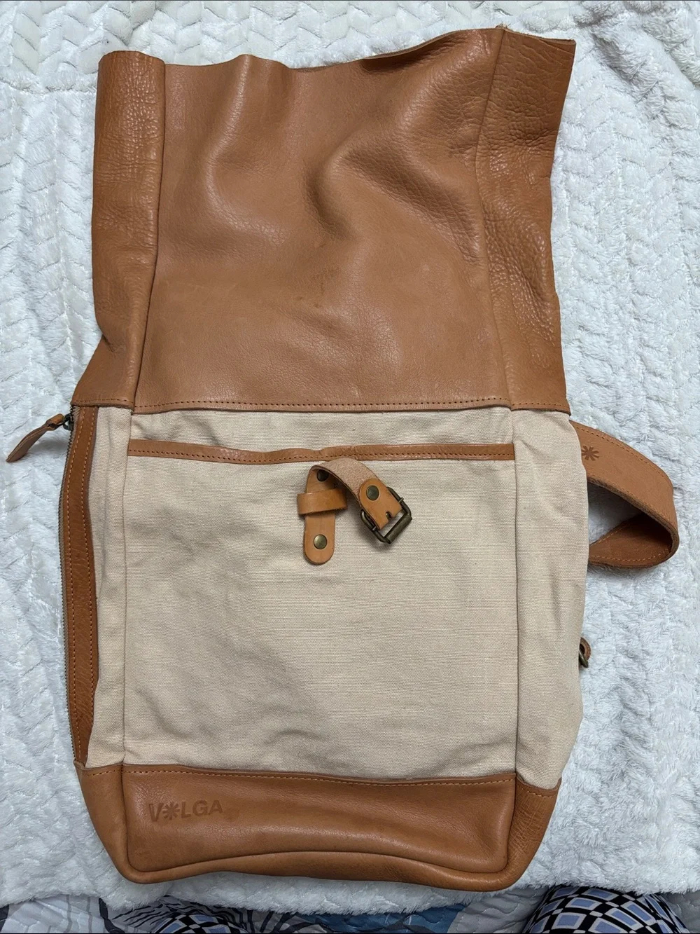 Canvas & Leather Two-Tone Tan Backpack